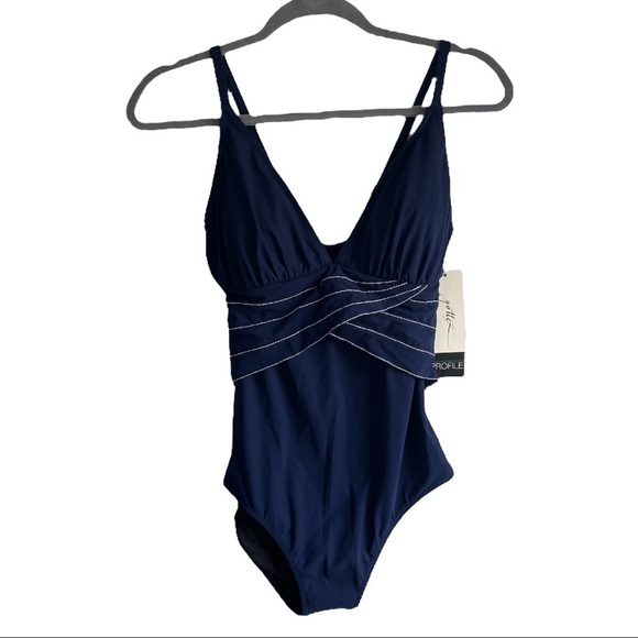 New! Profile by Gottex Plunging Crossover One Piece Suit - Picture 2 of 8